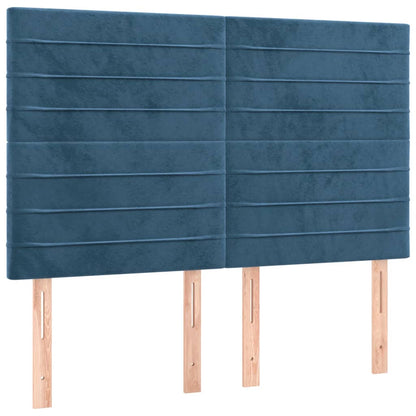 Boxspring Met Matras Fluweel Donkerblauw 140X200 Cm Donkerblauw 140 x 200 cm Horizontale strepen