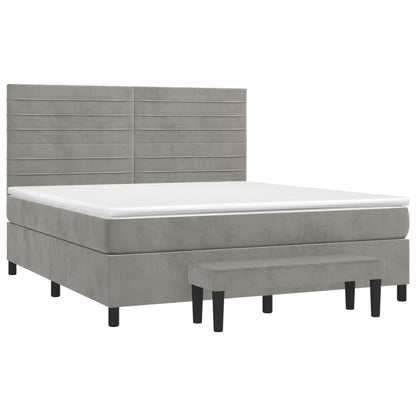 Boxspring Met Matras Fluweel Lichtgrijs 160 x 200 cm Horizontale strepen