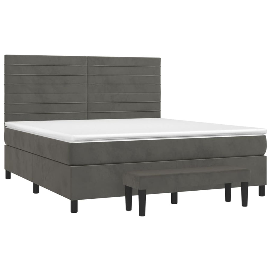 Boxspring Met Matras Fluweel Donkergrijs 160 x 200 cm Horizontale strepen