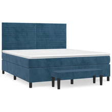 Boxspring Met Matras Fluweel Donkerblauw 160 x 200 cm Horizontale strepen