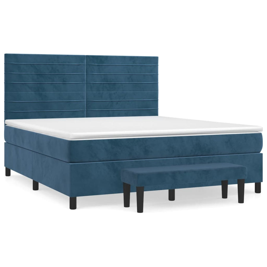 Boxspring Met Matras Fluweel Donkerblauw 160 x 200 cm Horizontale strepen