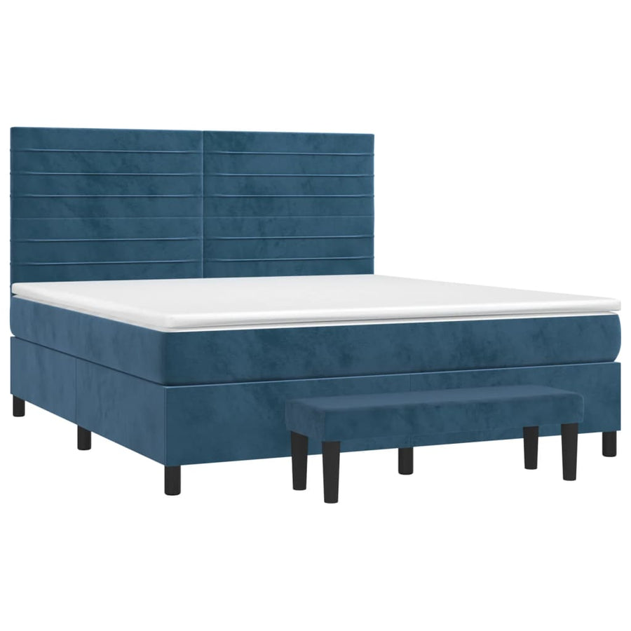 Boxspring Met Matras Fluweel Donkerblauw 160 x 200 cm Horizontale strepen