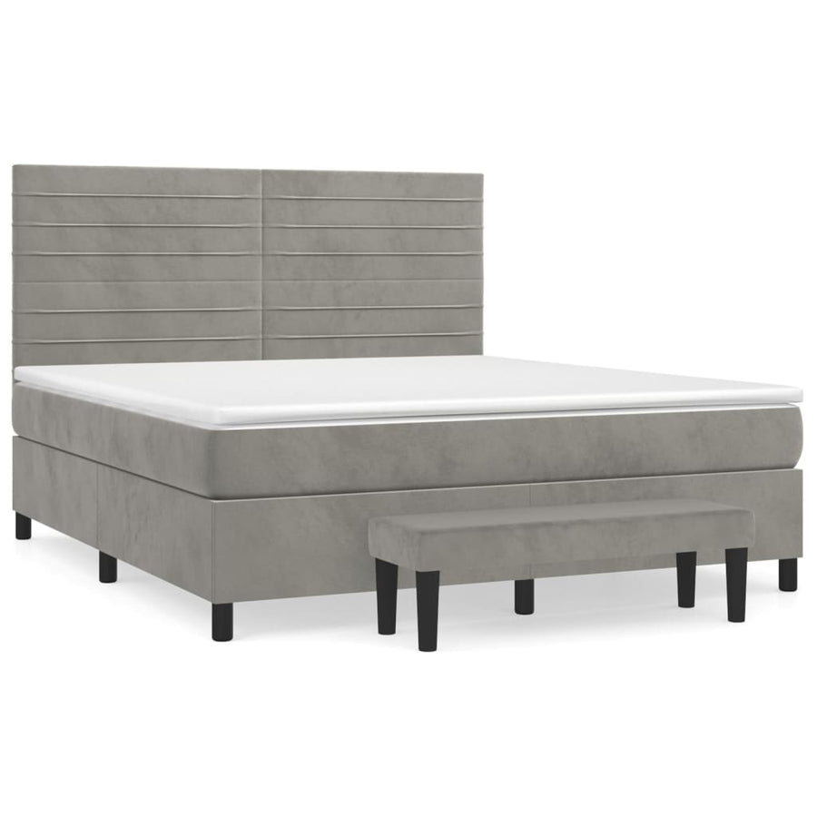 Boxspring Met Matras Fluweel Lichtgrijs 180 x 200 cm Horizontale strepen