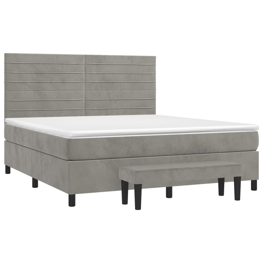 Boxspring Met Matras Fluweel Lichtgrijs 180 x 200 cm Horizontale strepen