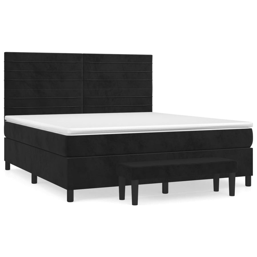 Boxspring Met Matras Fluweel Zwart 180 x 200 cm Horizontale strepen
