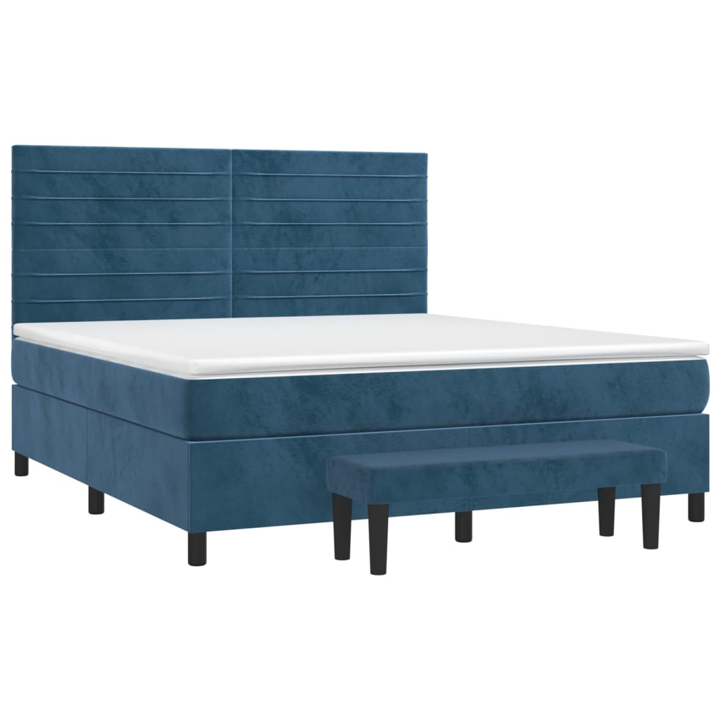 Boxspring Met Matras Fluweel Donkerblauw 180 x 200 cm Horizontale strepen
