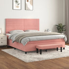 Boxspring Met Matras Fluweel Roze 180 x 200 cm Horizontale strepen