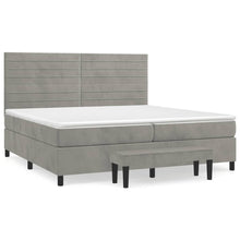 Boxspring Met Matras Fluweel Lichtgrijs 200 x 200 cm Horizontale strepen