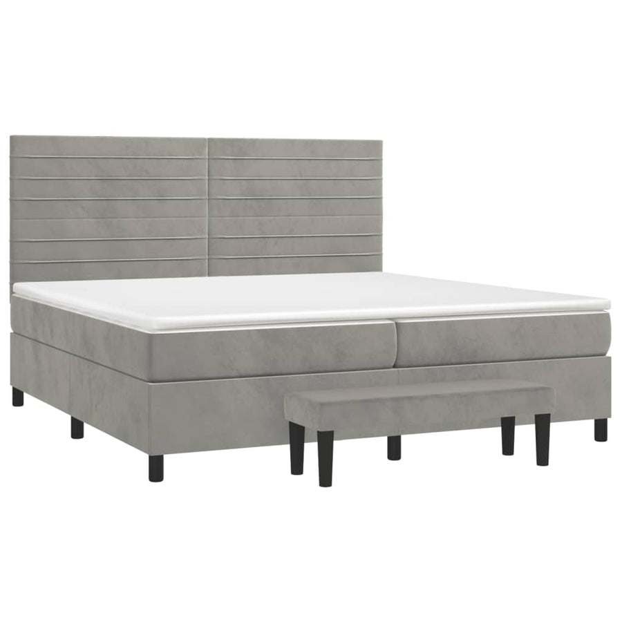 Boxspring Met Matras Fluweel Lichtgrijs 200 x 200 cm Horizontale strepen