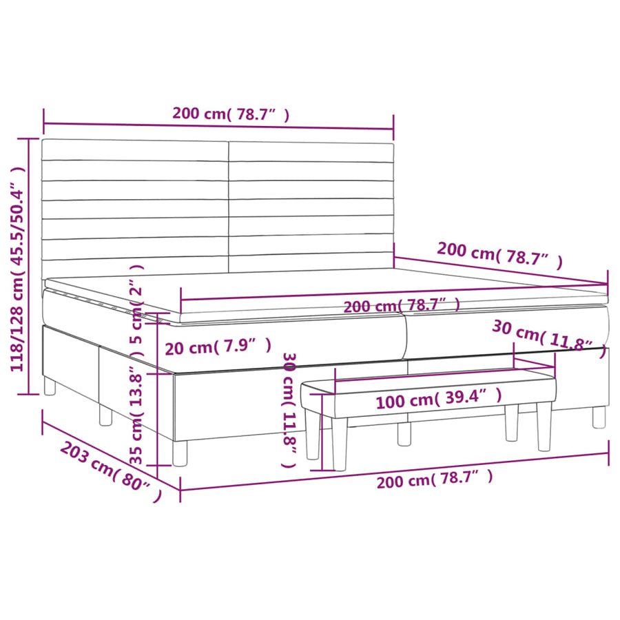 Boxspring Met Matras Fluweel Lichtgrijs 200 x 200 cm Horizontale strepen