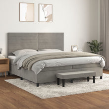 Boxspring Met Matras Fluweel Lichtgrijs 200 x 200 cm Horizontale strepen