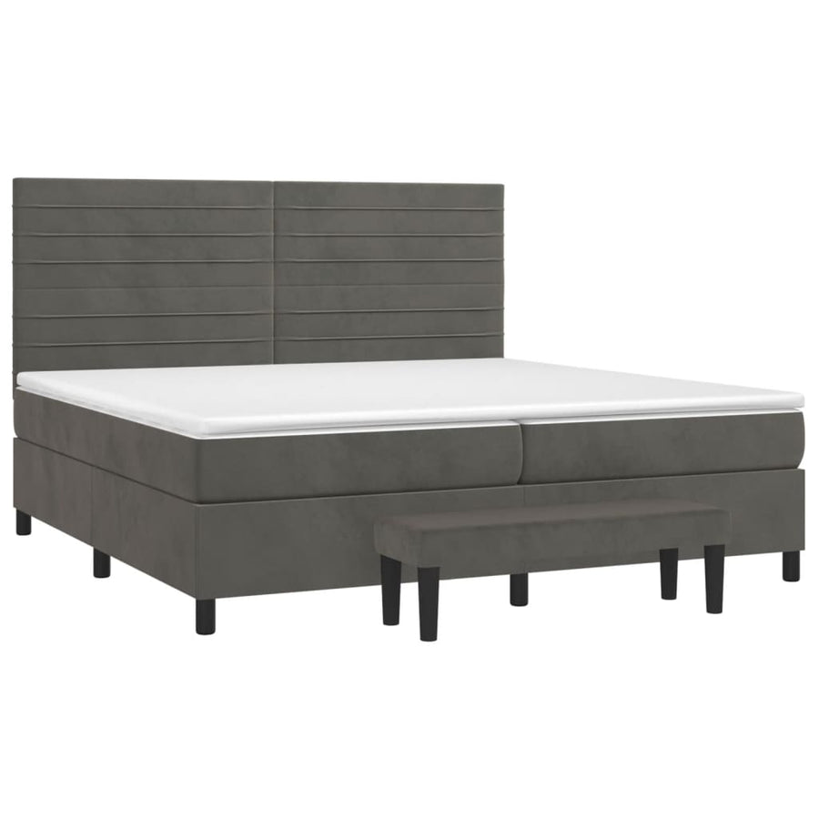 Boxspring Met Matras Fluweel Donkergrijs 200 x 200 cm Horizontale strepen