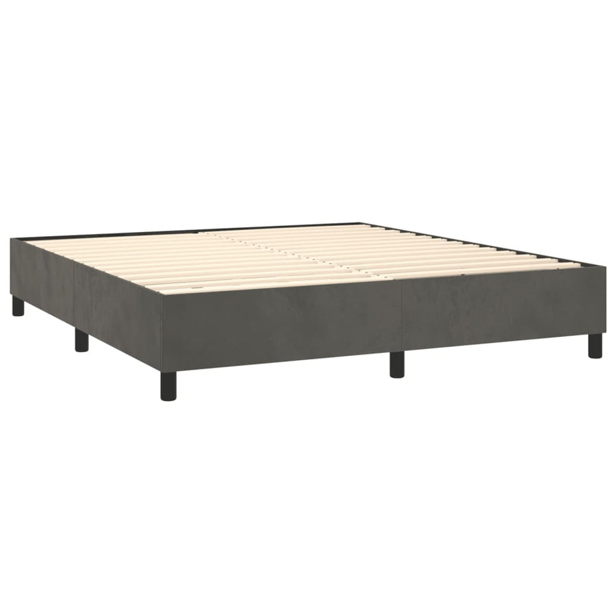 Boxspring Met Matras Fluweel Donkergrijs 200 x 200 cm Horizontale strepen