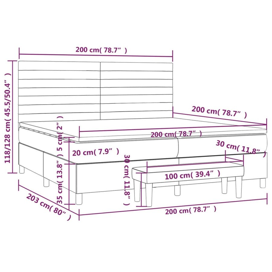 Boxspring Met Matras Fluweel Donkergrijs 200 x 200 cm Horizontale strepen