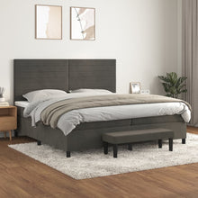 Boxspring Met Matras Fluweel Donkergrijs 200 x 200 cm Horizontale strepen
