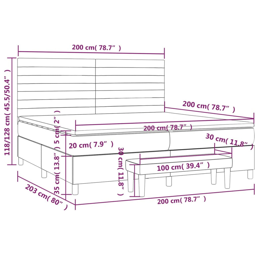 Boxspring Met Matras Fluweel Zwart 200 x 200 cm Horizontale strepen