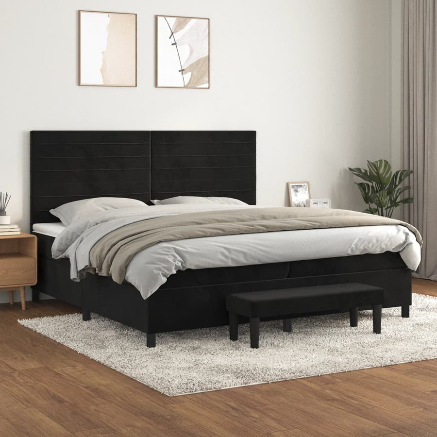 Boxspring Met Matras Fluweel Zwart 200 x 200 cm Horizontale strepen