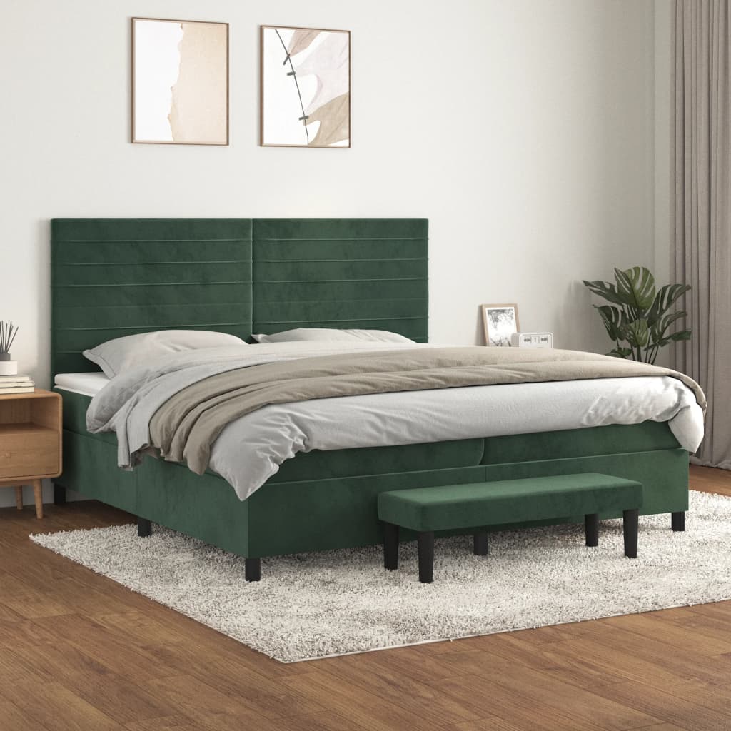 Boxspring Met Matras Fluweel Donkergroen 200 x 200 cm Horizontale strepen