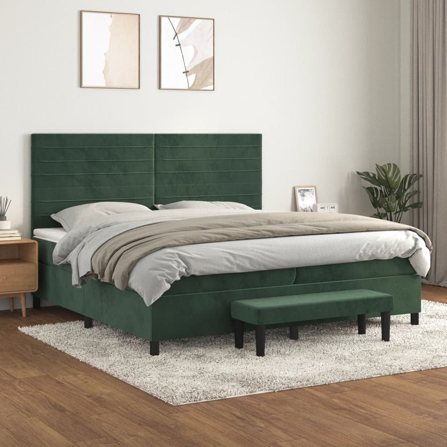 Boxspring Met Matras Fluweel Donkergroen 200 x 200 cm Horizontale strepen