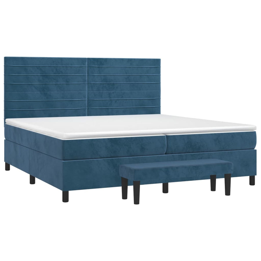 Boxspring Met Matras Fluweel Donkerblauw 200 x 200 cm Horizontale strepen