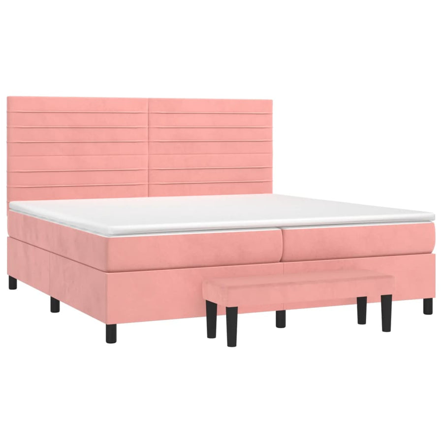 Boxspring Met Matras Fluweel Roze 200X200 Cm