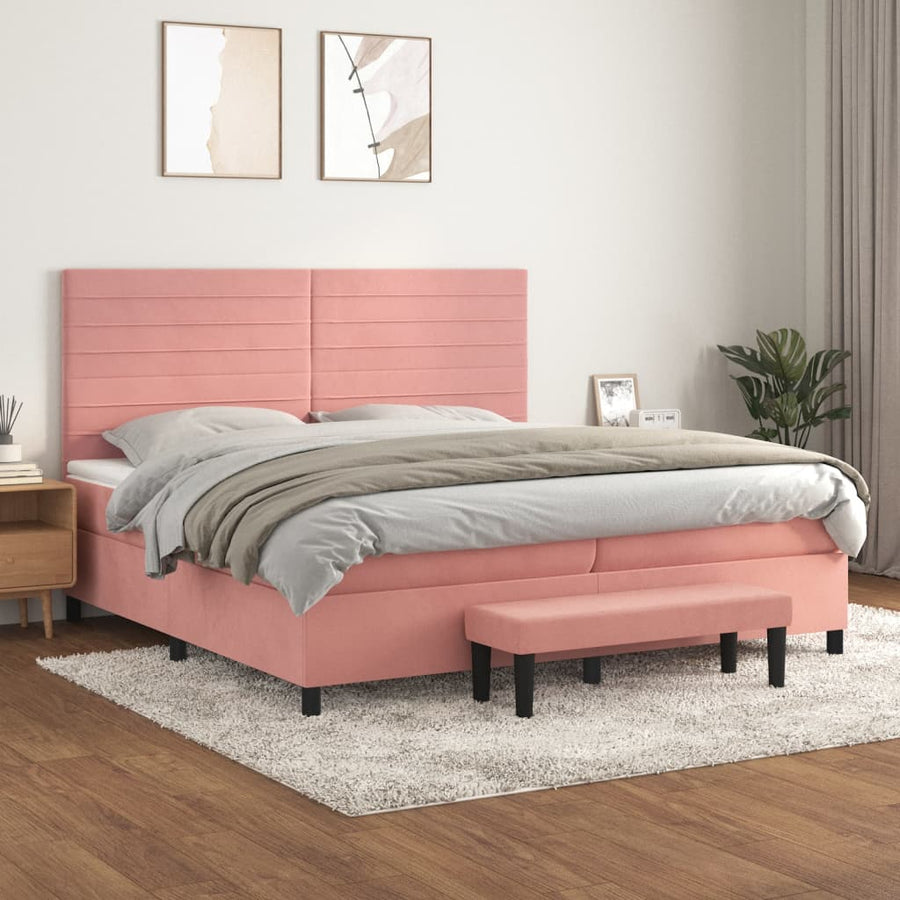Boxspring Met Matras Fluweel Roze 200X200 Cm