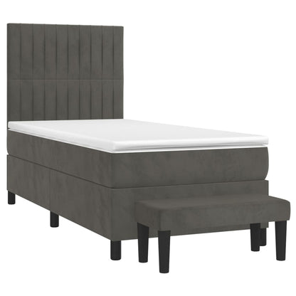 Boxspring Met Matras Fluweel Donkergrijs 80 x 200 cm Verticale strepen