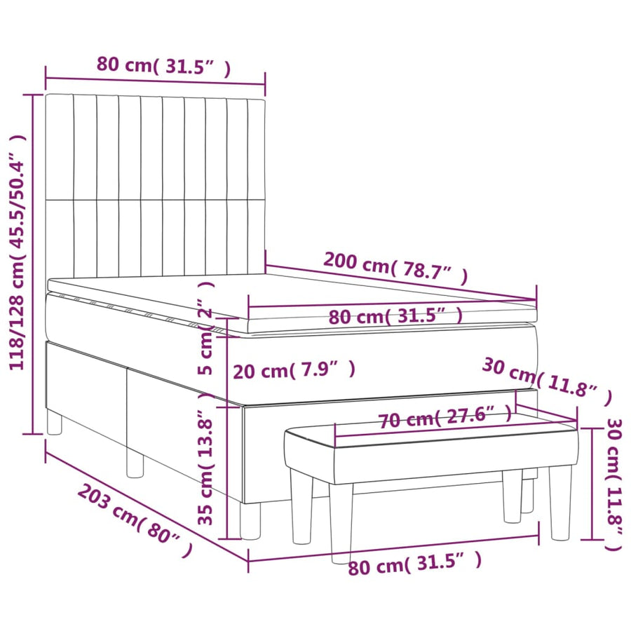 Boxspring Met Matras Fluweel Zwart 80 x 200 cm Verticale strepen