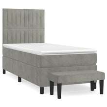 Boxspring Met Matras Fluweel Lichtgrijs 90 x 190 cm Verticale strepen