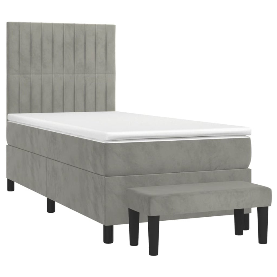 Boxspring Met Matras Fluweel Lichtgrijs 90 x 190 cm Verticale strepen