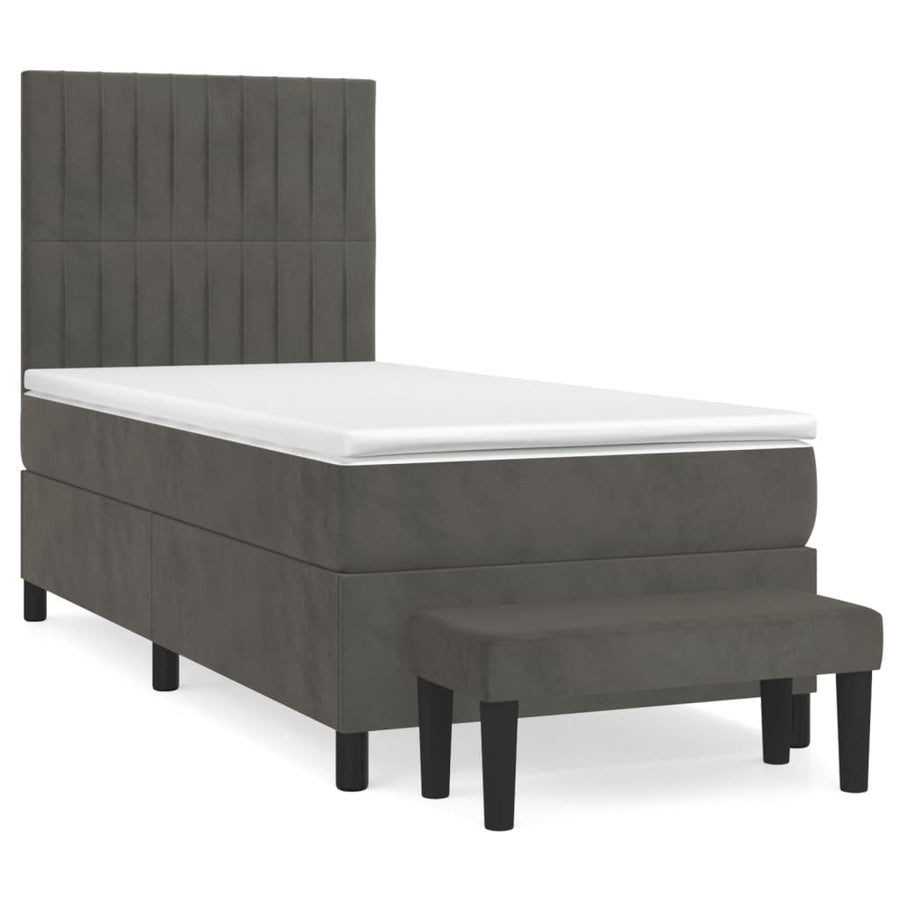 Boxspring Met Matras Fluweel Donkergrijs 90 x 190 cm Verticale strepen