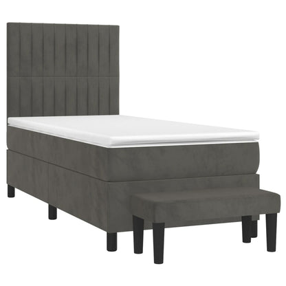 Boxspring Met Matras Fluweel Donkergrijs 90 x 190 cm Verticale strepen