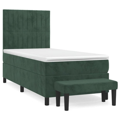 Boxspring Met Matras Fluweel Donkergroen 90X190 Cm 90 x 190 cm Verticale strepen