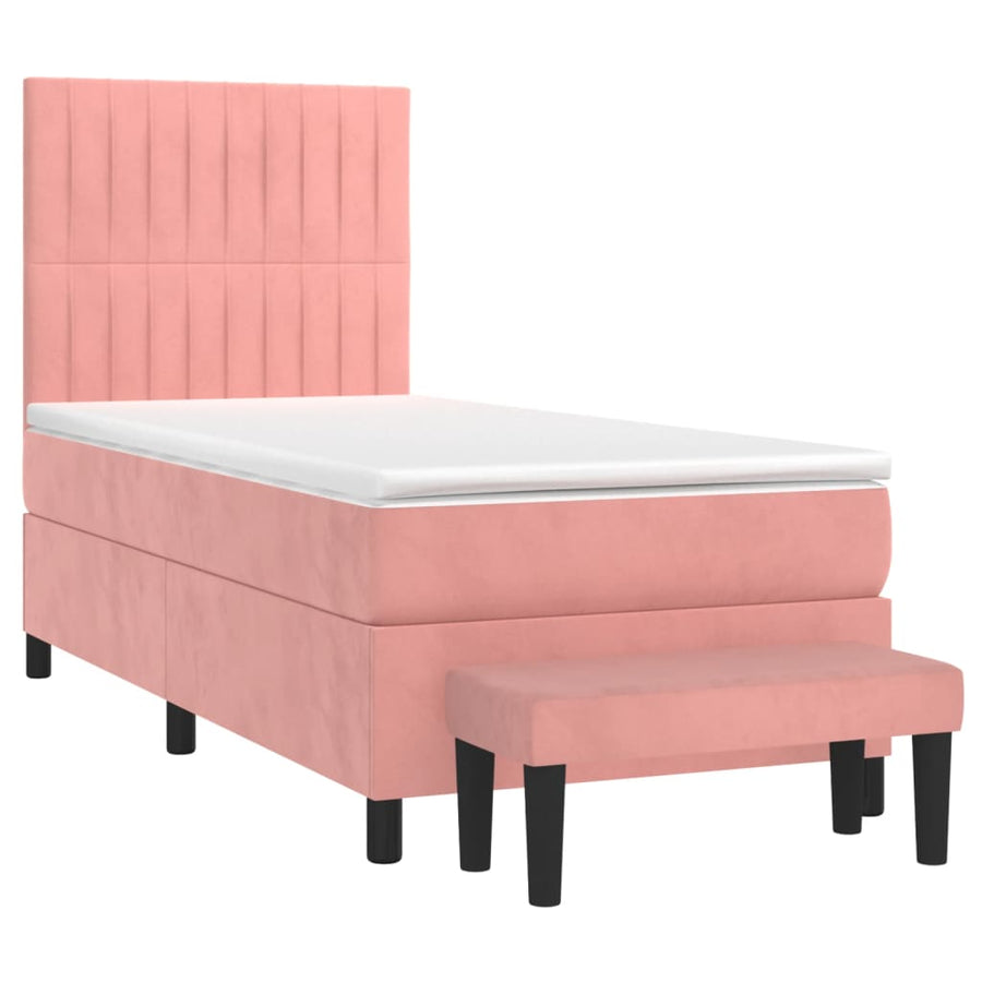 Boxspring Met Matras Fluweel Roze 90 x 190 cm Verticale strepen