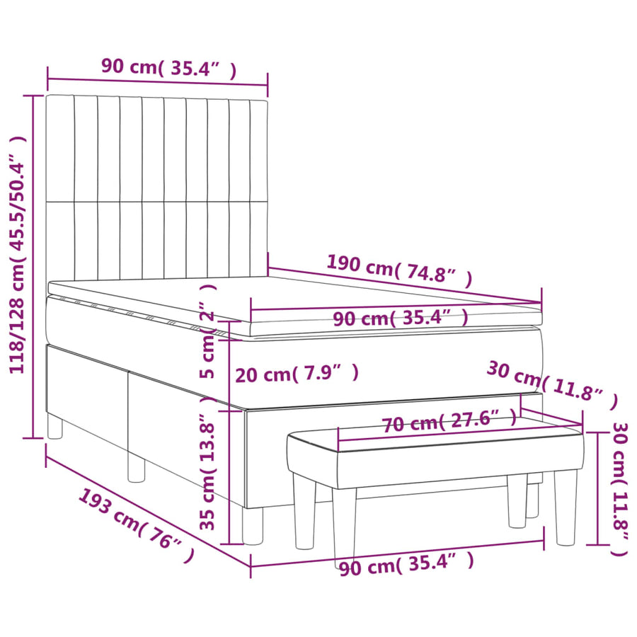 Boxspring Met Matras Fluweel Roze 90 x 190 cm Verticale strepen