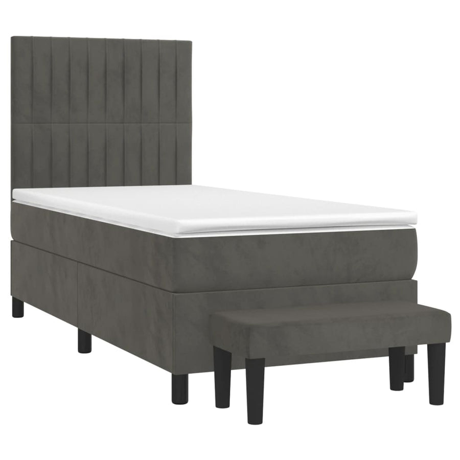 Boxspring Met Matras Fluweel Donkergrijs 90 x 200 cm Verticale strepen