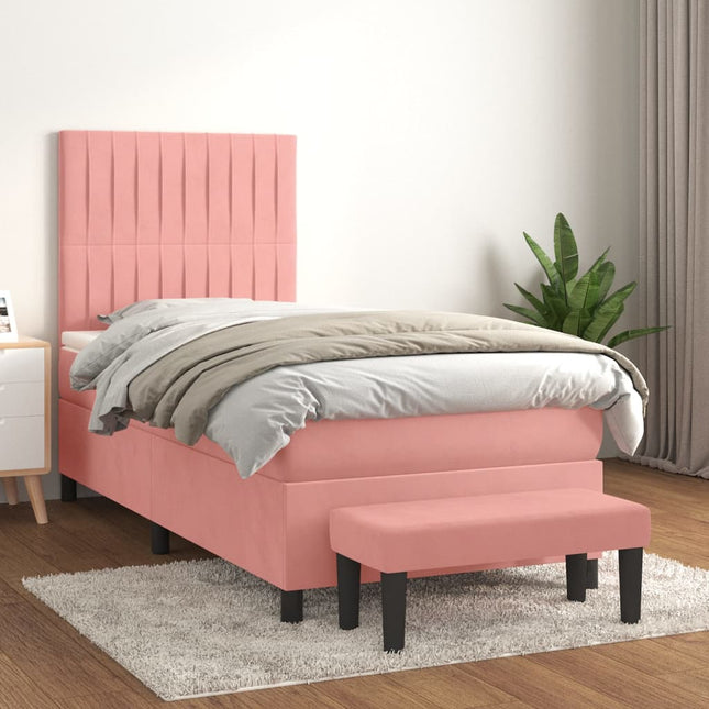 Boxspring Met Matras Fluweel Roze 90 x 200 cm Verticale strepen