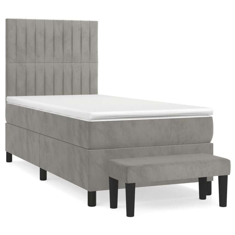 Boxspring met matras fluweel lichtgrijs 100x200 cm 100 x 200 cm Verticale strepen
