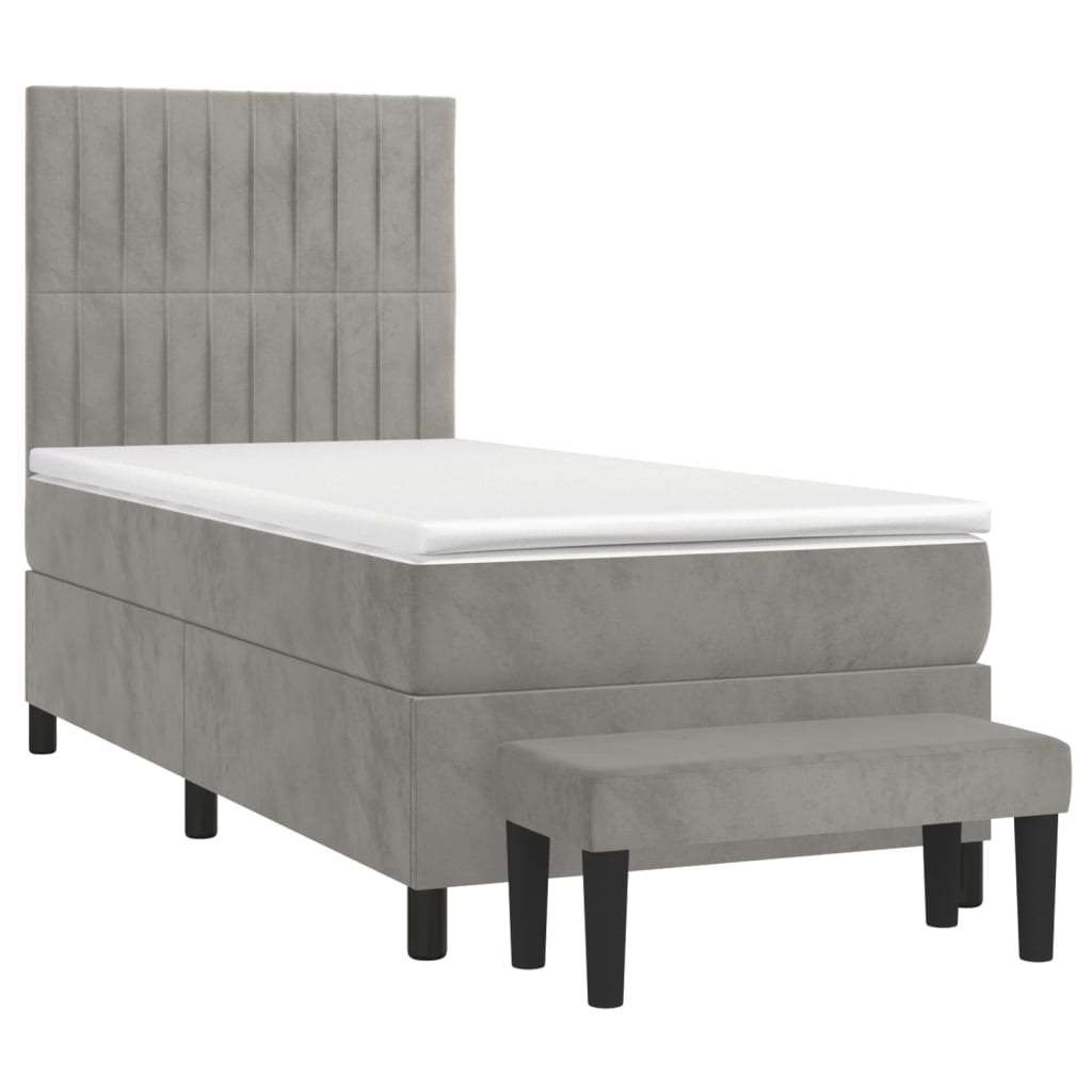 Boxspring met matras fluweel lichtgrijs 100x200 cm 100 x 200 cm Verticale strepen