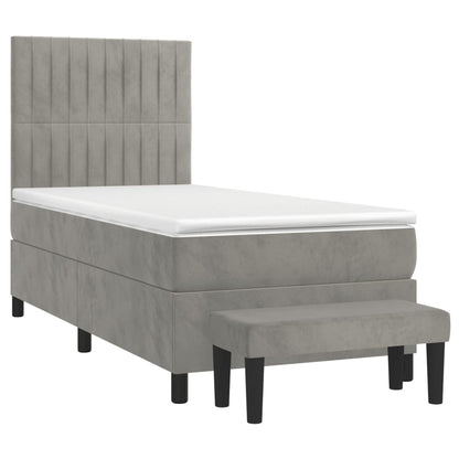 Boxspring met matras fluweel lichtgrijs 100x200 cm 100 x 200 cm Verticale strepen