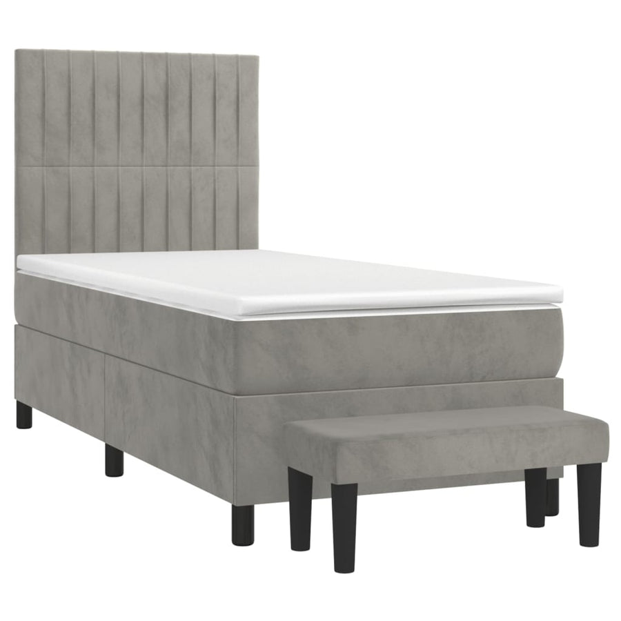 Boxspring met matras fluweel lichtgrijs 100x200 cm 100 x 200 cm Verticale strepen