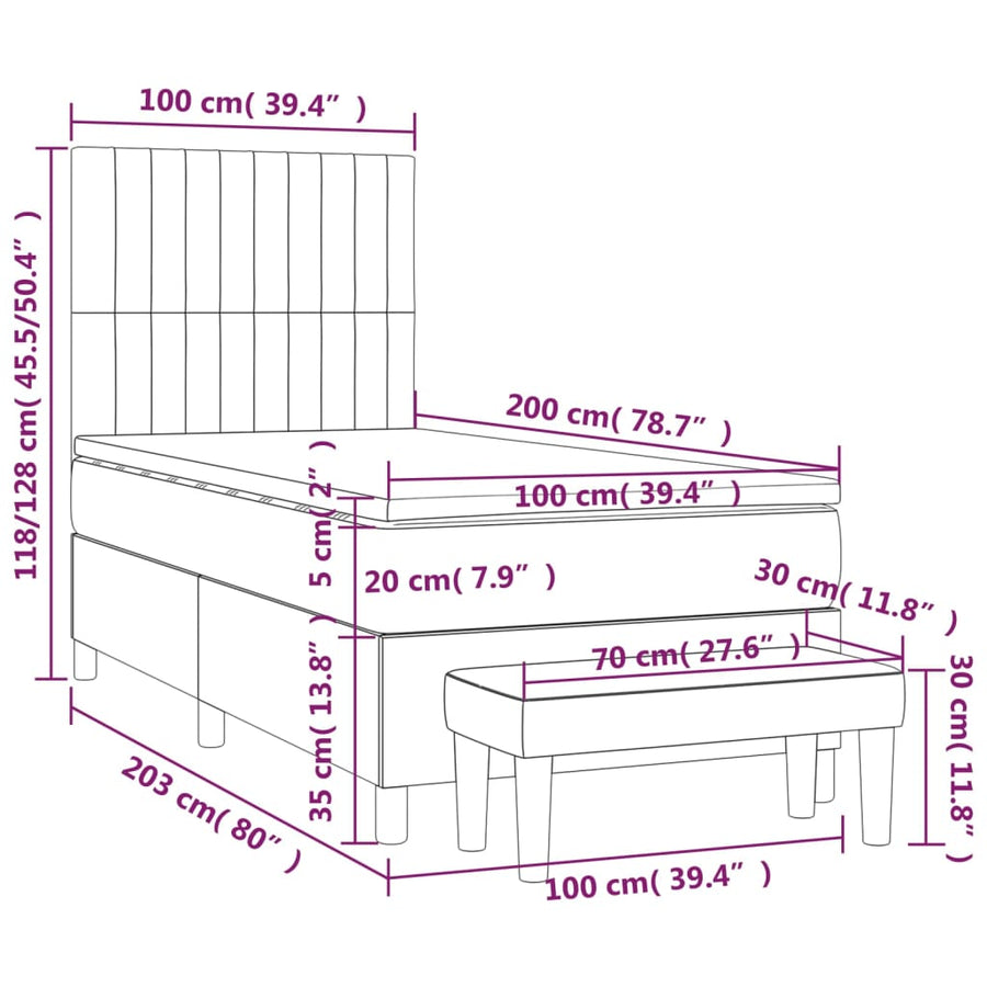 Boxspring met matras fluweel donkergrijs 100x200 cm 100 x 200 cm Donkergrijs