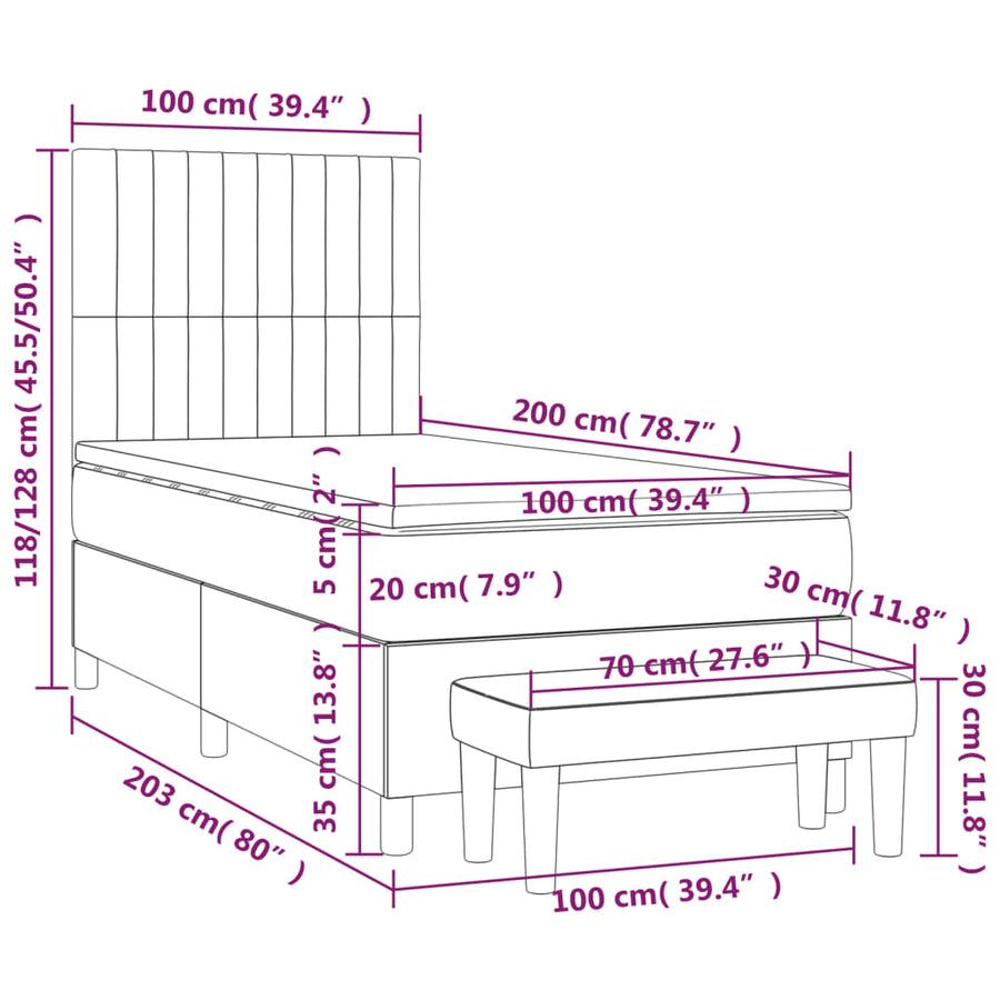 Boxspring met matras fluweel donkerblauw 100x200 cm