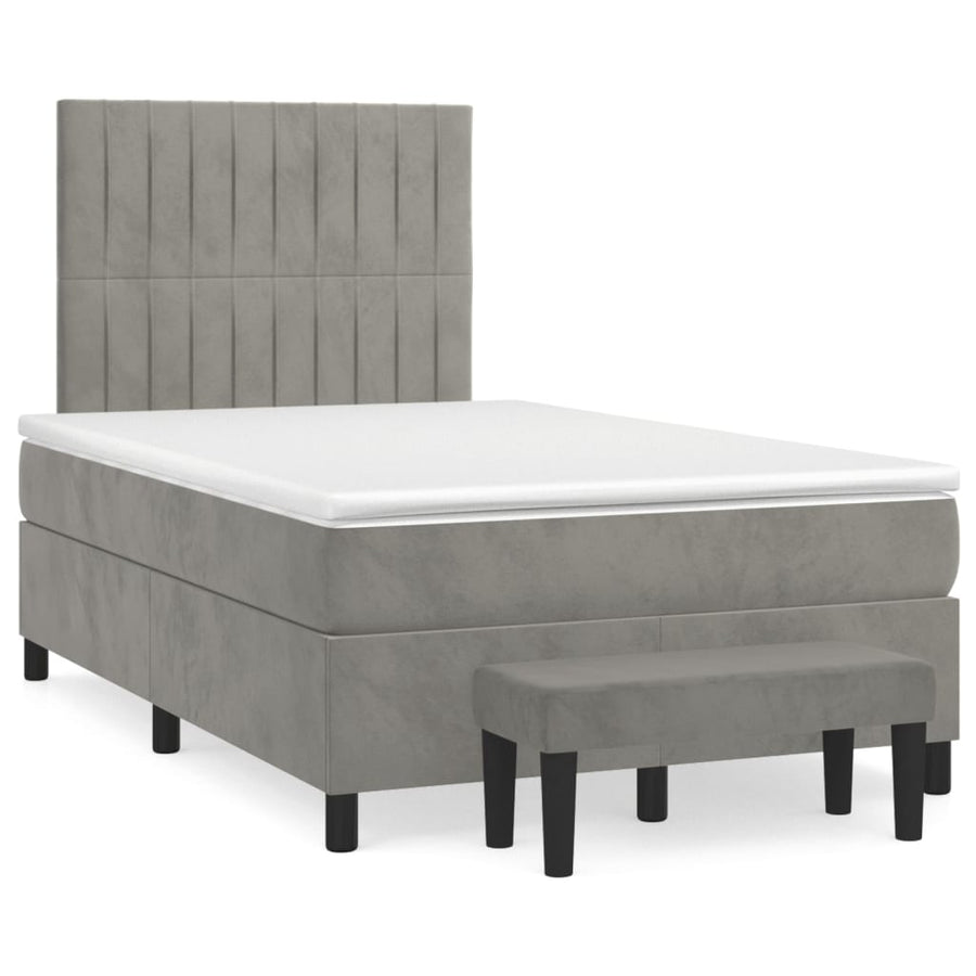 Boxspring Met Matras Fluweel Lichtgrijs 120 x 200 cm Verticale strepen