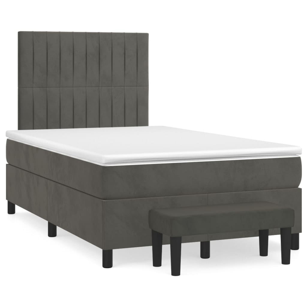 Boxspring Met Matras Fluweel Donkergrijs 120 x 200 cm Verticale strepen