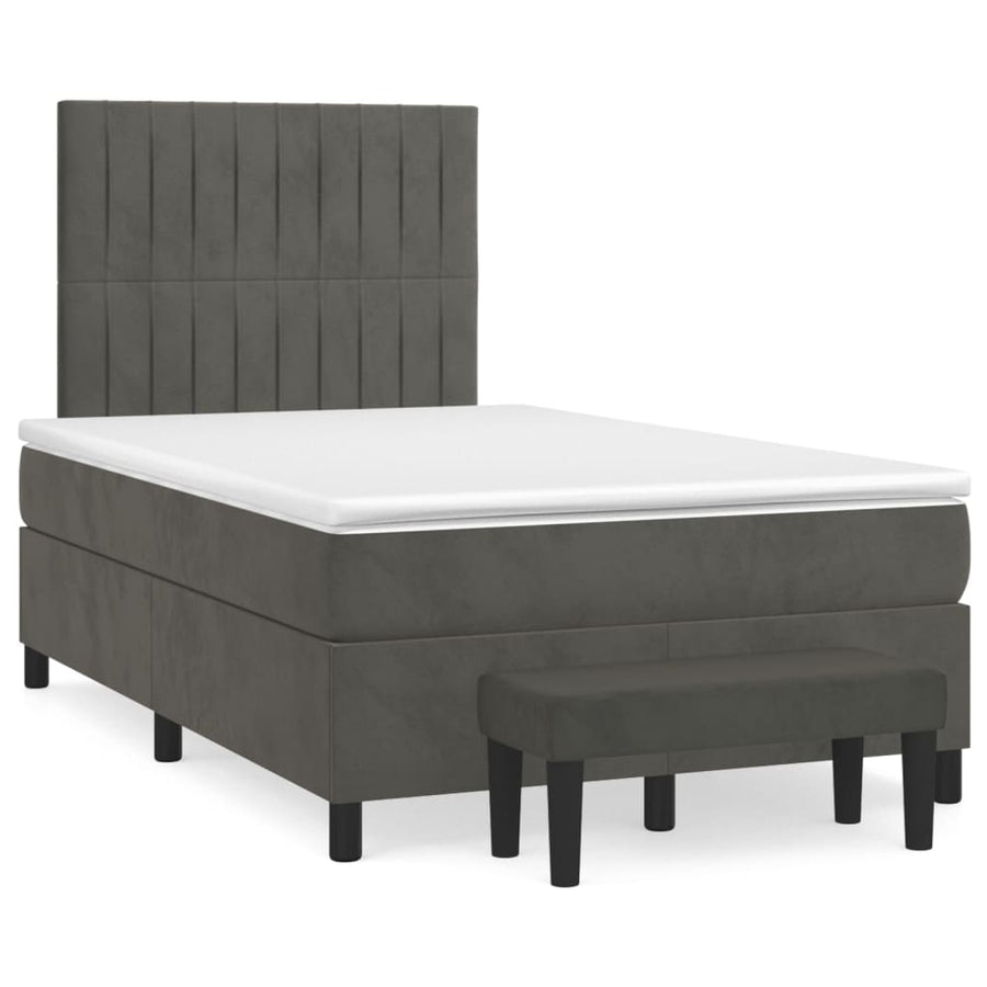 Boxspring Met Matras Fluweel Donkergrijs 120 x 200 cm Verticale strepen