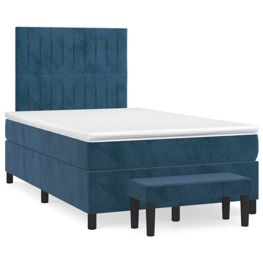 Boxspring met matras fluweel donkerblauw 120x200 cm