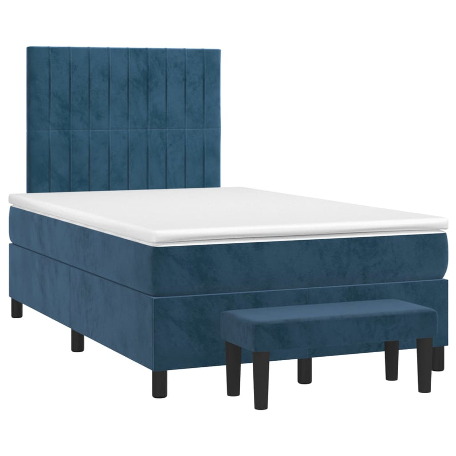 Boxspring met matras fluweel donkerblauw 120x200 cm