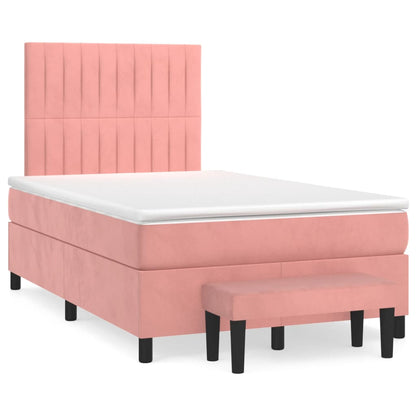 Boxspring Met Matras Fluweel Roze 120 x 200 cm Verticale strepen