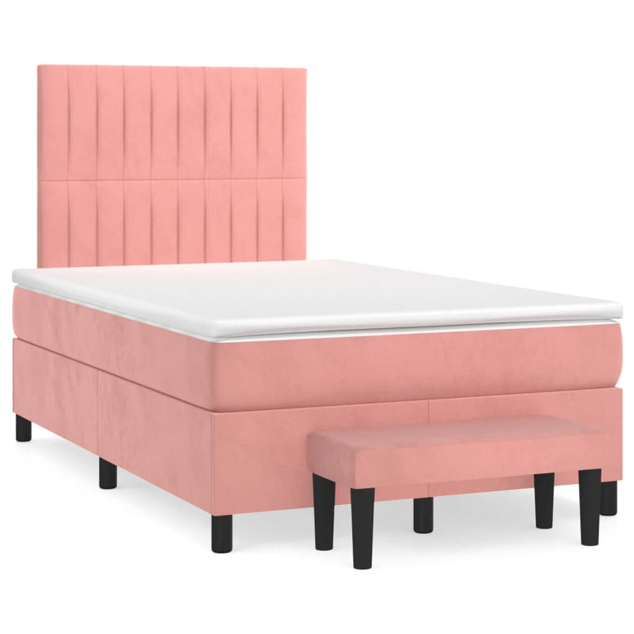 Boxspring Met Matras Fluweel Roze 120 x 200 cm Verticale strepen